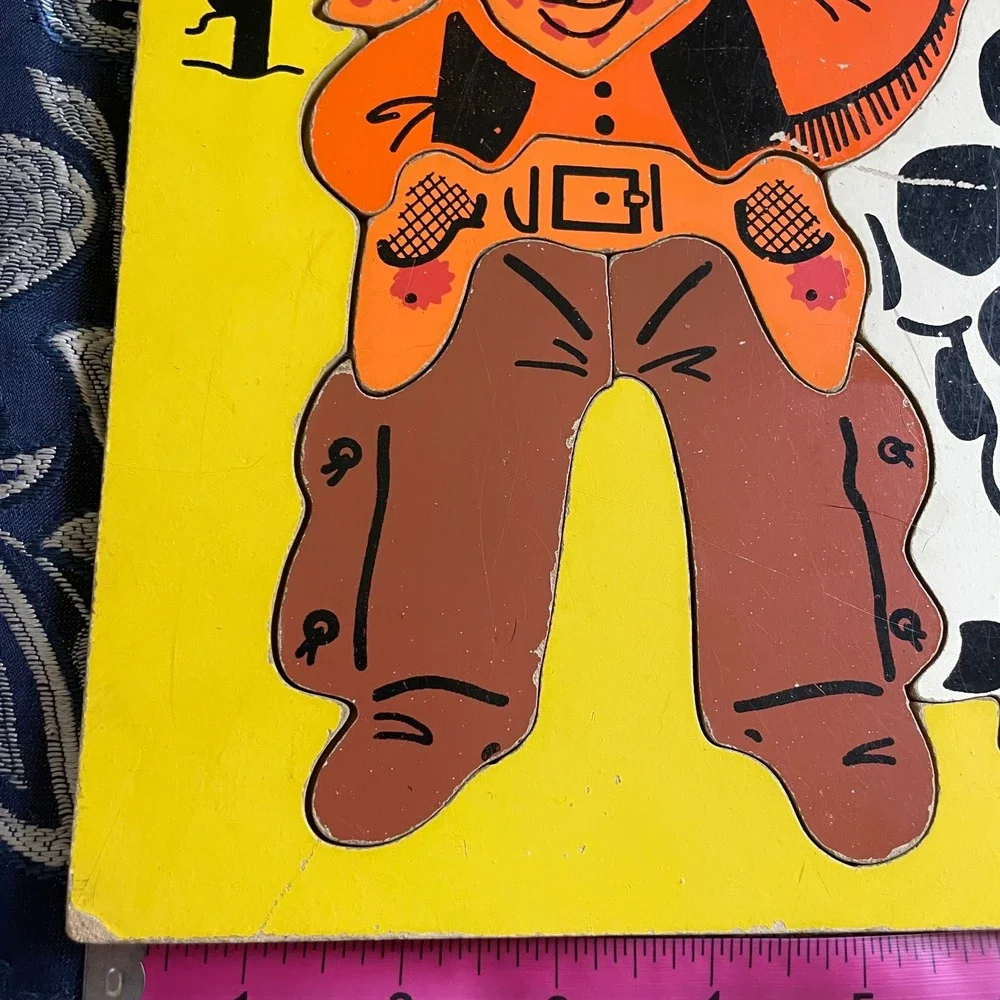 Vintage 60s  Cowboy Wood Puzzle 275-46 11 Pieces Western Horse Retro Toy